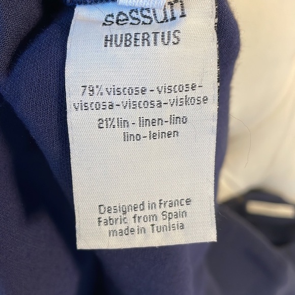 SESSUN hubertus shift dress linen rayon front pockets short sleeves blue size S - Picture 7 of 11